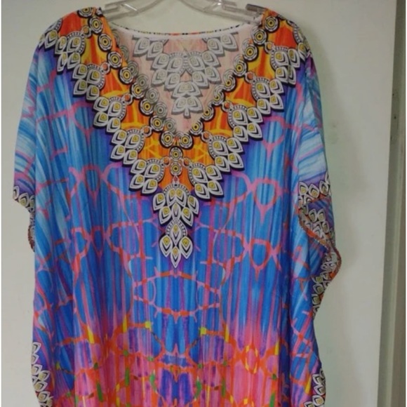 Boho Tie Dye Print Batwing Sleeve Slit Hem Maxi Dress - Picture 8 of 9